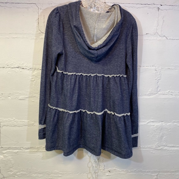 12PM by Monday Ami Womens Swing Zip Up Hoodie Cotton Denim Look Sweatshirt - Picture 3 of 12